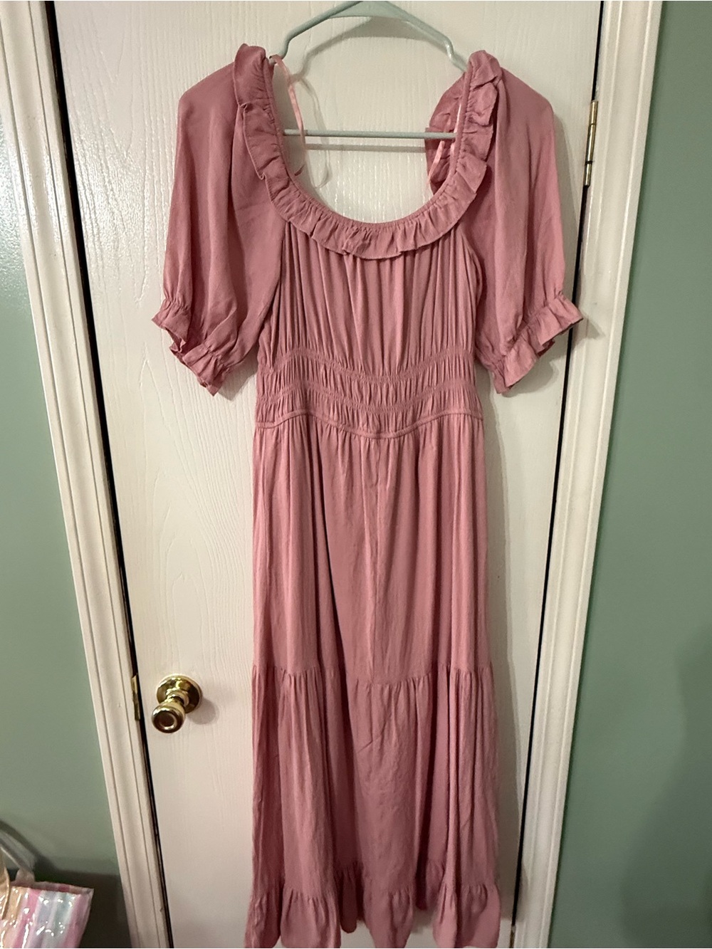 Trixxi Dusty Rose Maxi Dress with Ruffle Neck - Picture 3 of 3